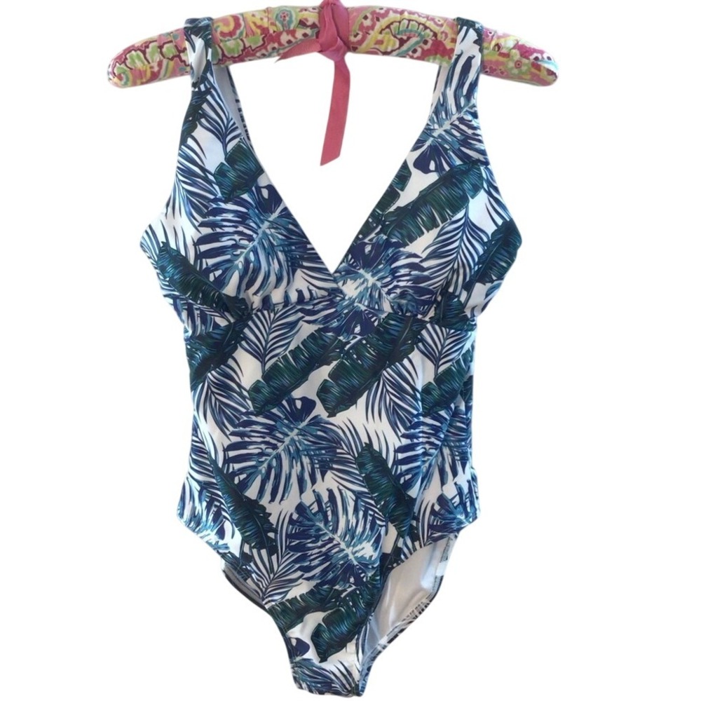 Women's Pink Lily One Piece Swimsuit with Tropical Print Size Small